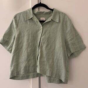 Aritzia Light Green Linen Button Down Shirt